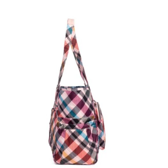 Lug Trotter Tote Bag Pink Plaid with matching Lug Drizzle Mini Zip Storage Pouch - Picture 4 of 16